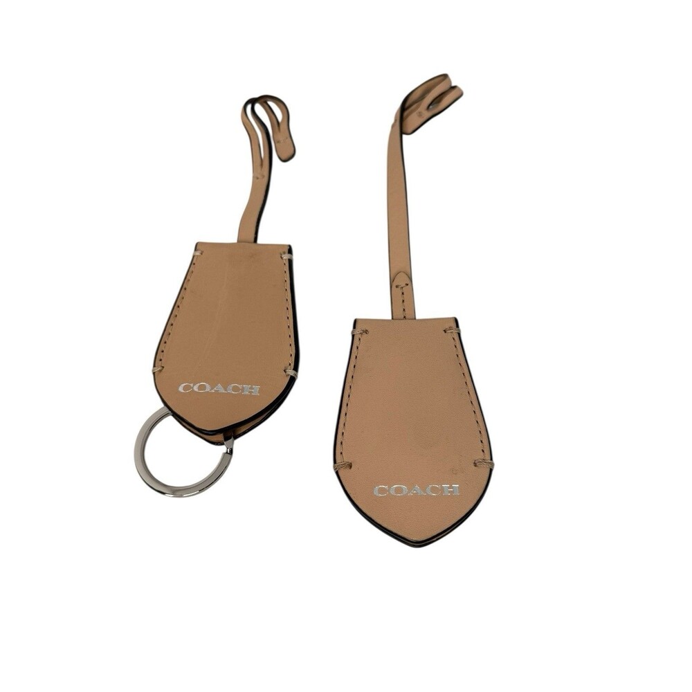 Set Of Two Coach Nude Beige Leather Replacement Hang Tag Fob 2.5" - Picture 3 of 4